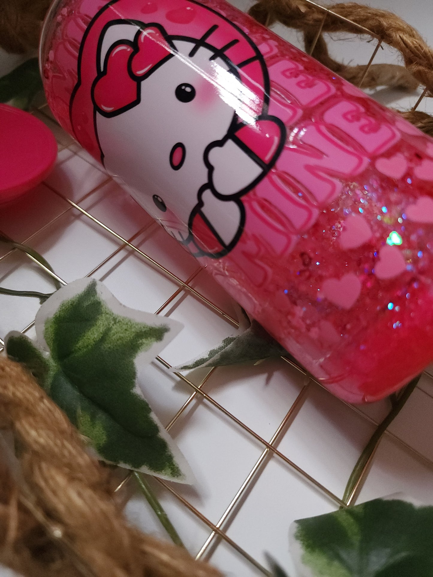 Hello Pink Hearts Glass Snowglobe