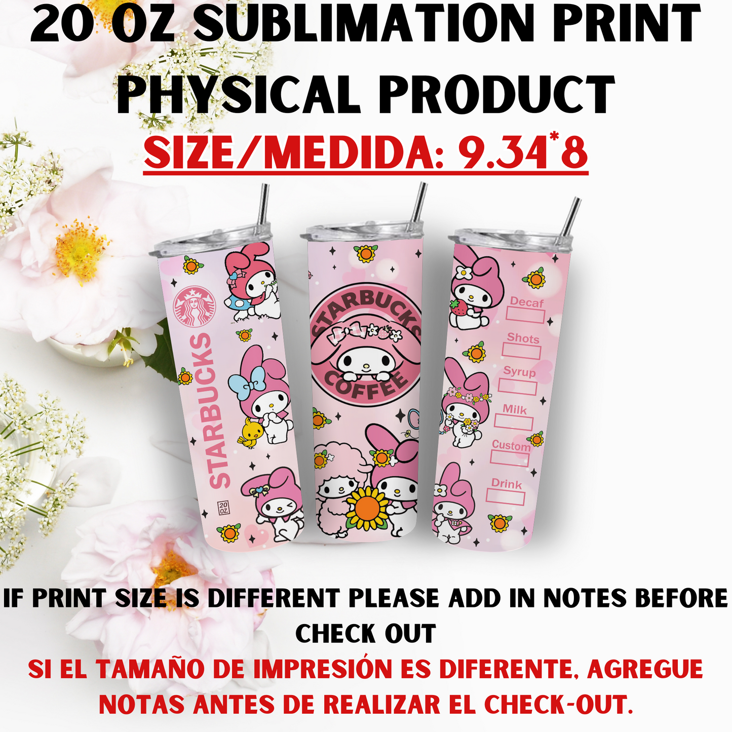 20 OZ SUBLIMATION PRINT (HELLO KITTY AND FRIENDS THEME)