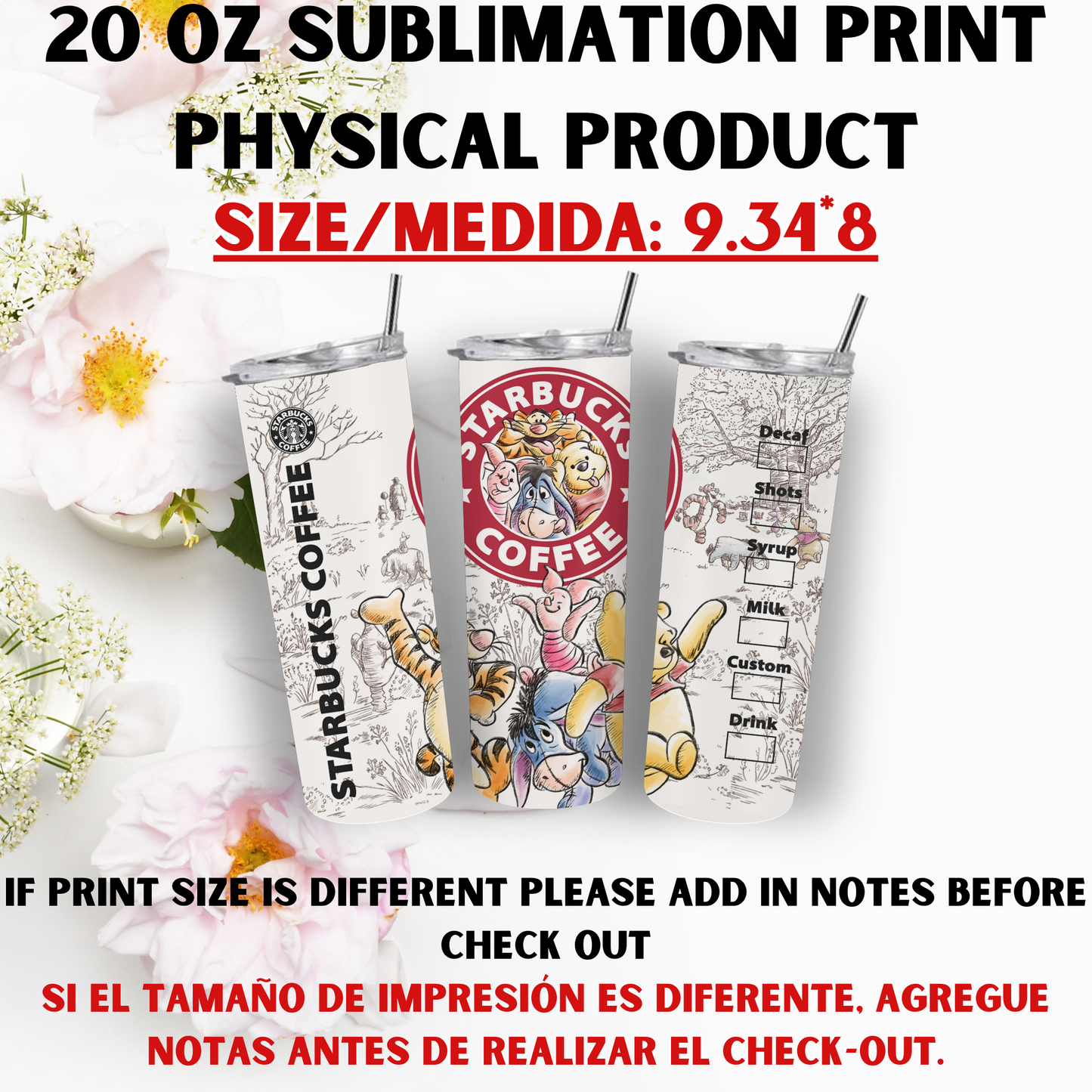 20 OZ SUBLIMATION PRINTS (POOH BEAR AND FRIENDS THEME)