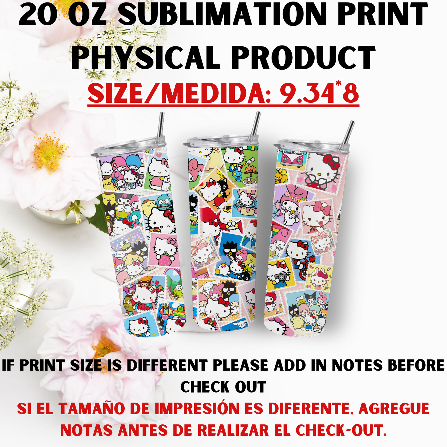 20 OZ SUBLIMATION PRINT (HELLO KITTY AND FRIENDS THEME)