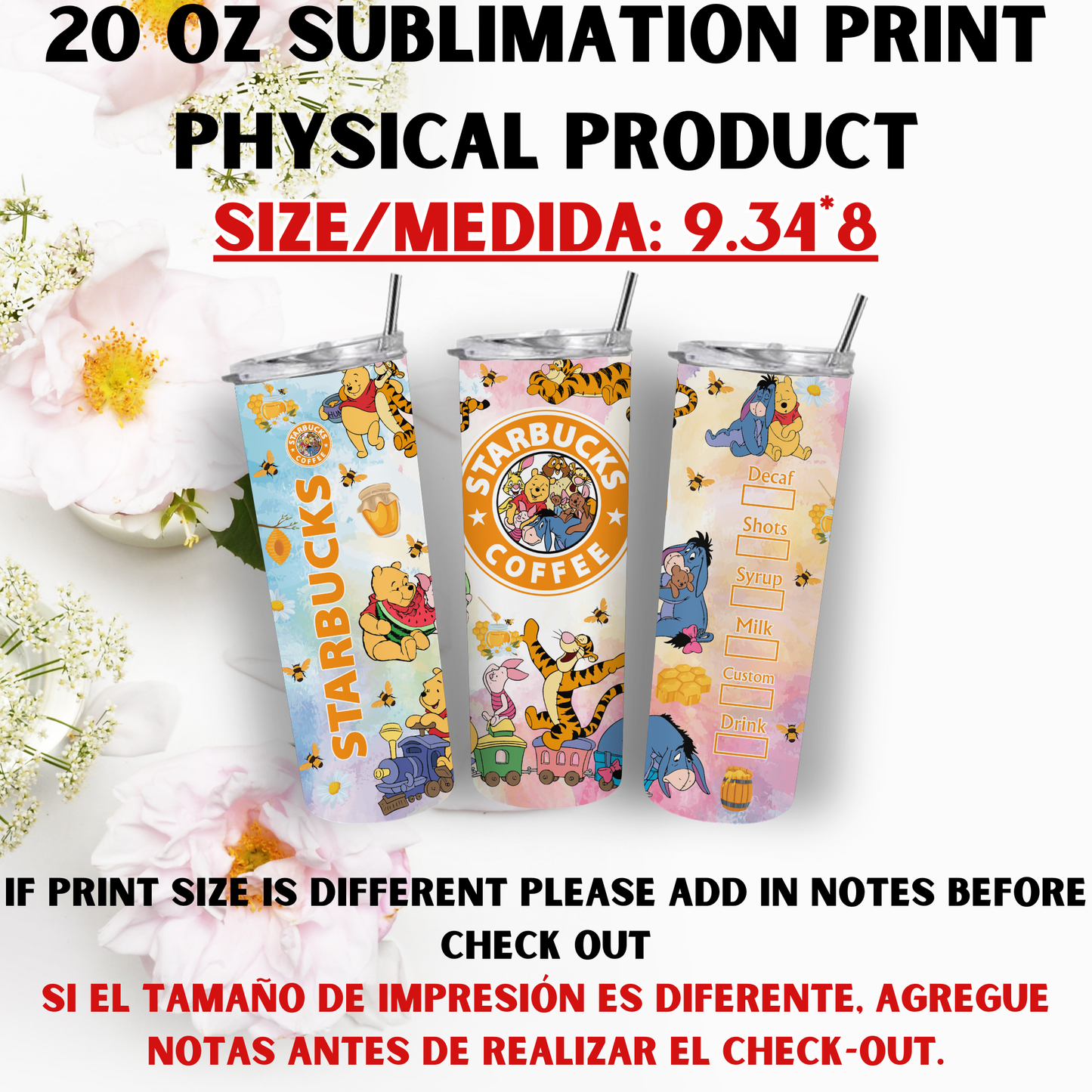 20 OZ SUBLIMATION PRINTS (POOH BEAR AND FRIENDS THEME)
