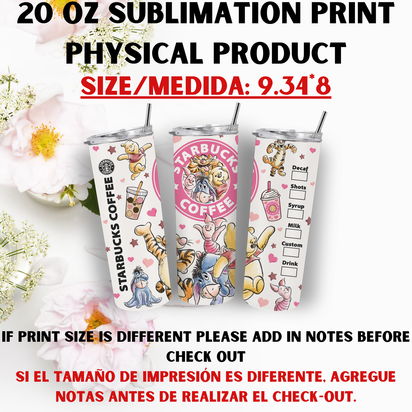 20 OZ SUBLIMATION PRINTS (POOH BEAR AND FRIENDS THEME)