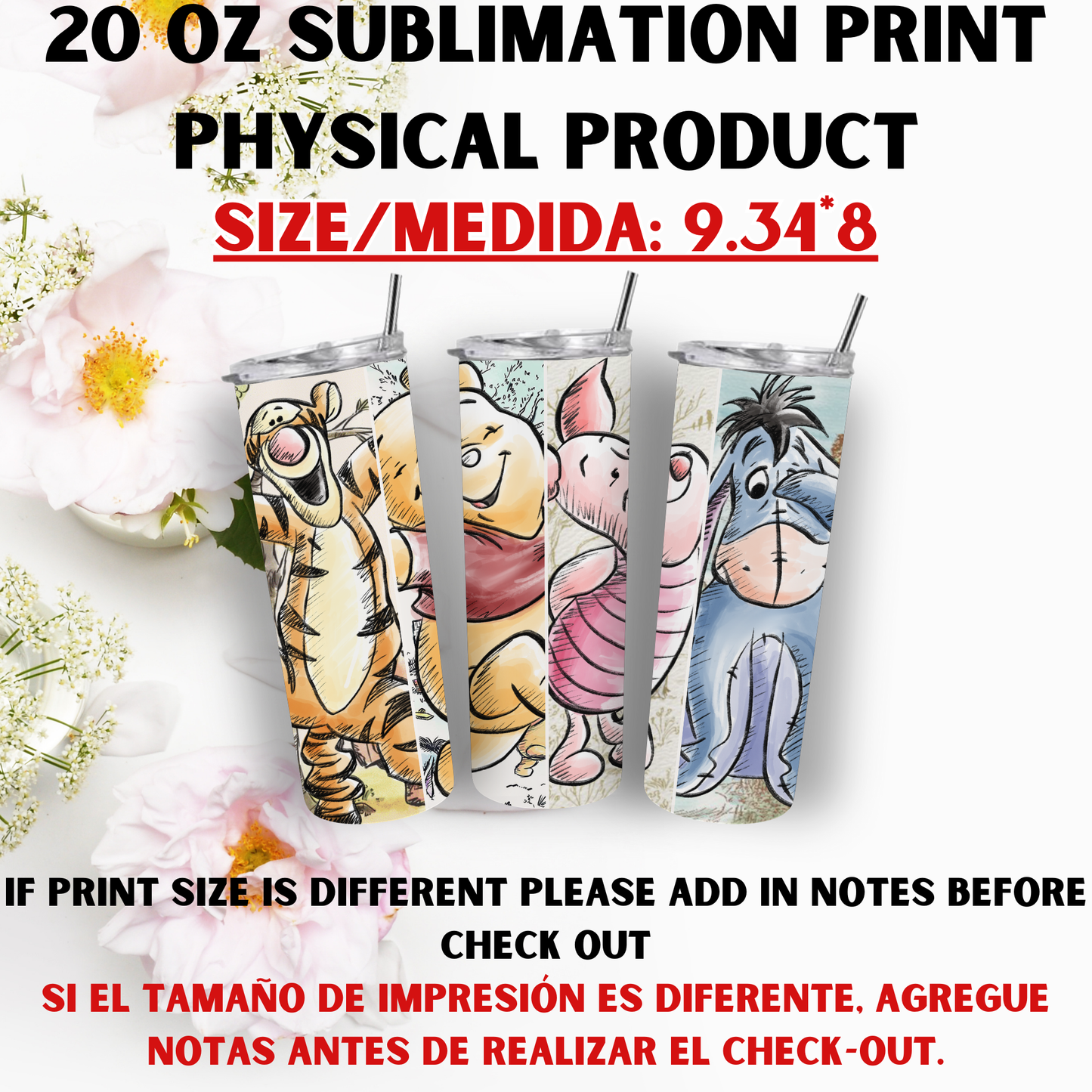 20 OZ SUBLIMATION PRINTS (POOH BEAR AND FRIENDS THEME)