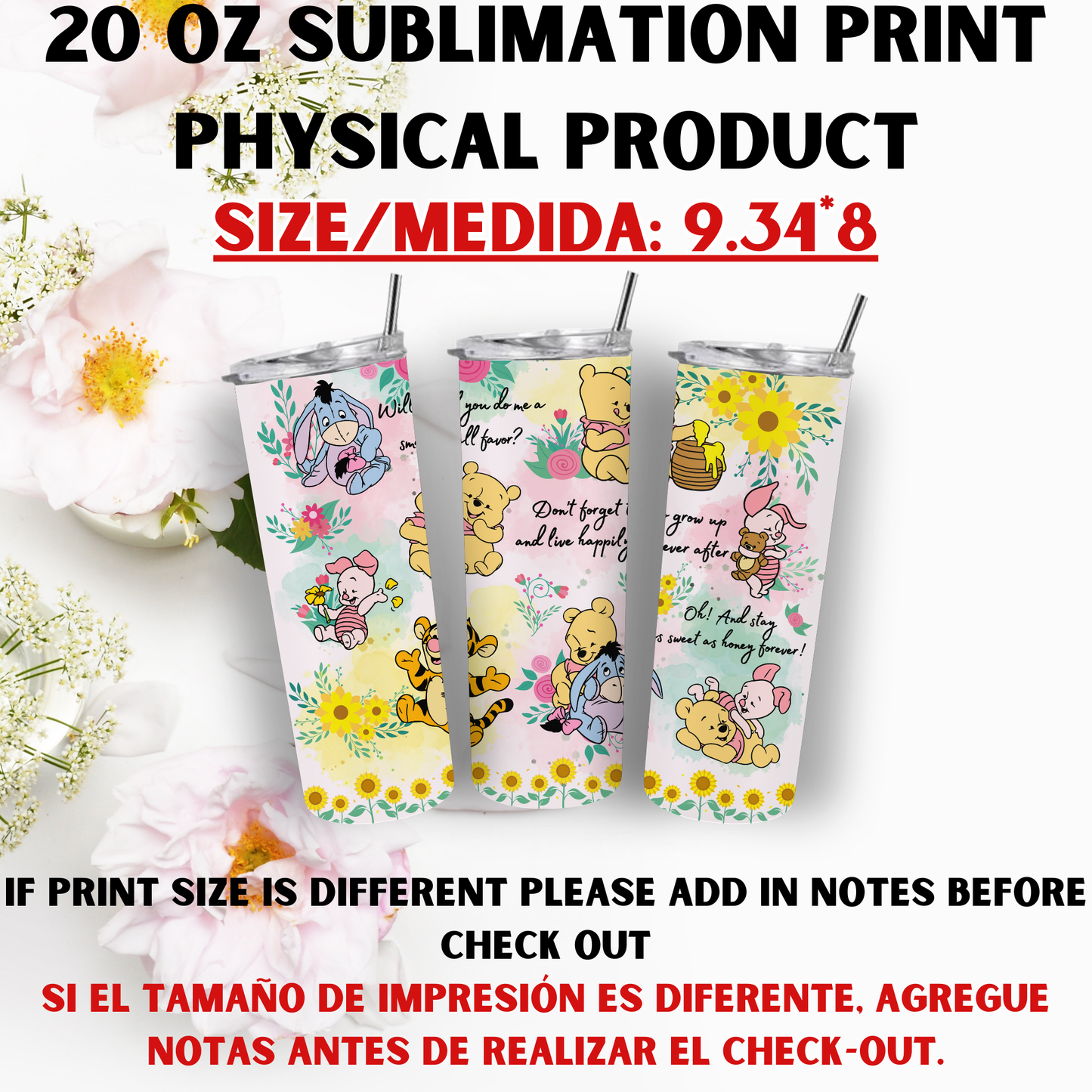 20 OZ SUBLIMATION PRINTS (POOH BEAR AND FRIENDS THEME)