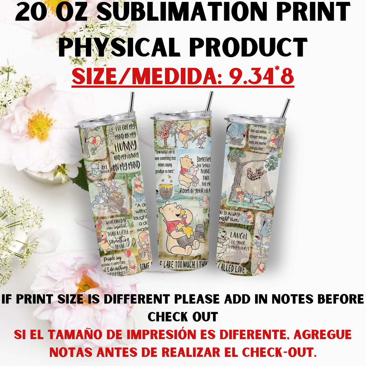 20 OZ SUBLIMATION PRINTS (POOH BEAR AND FRIENDS THEME)