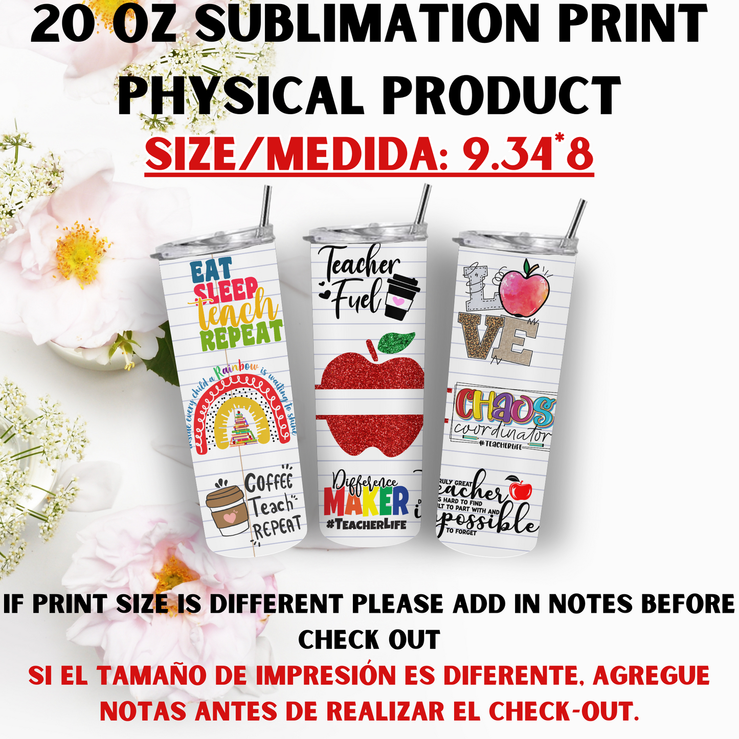 20 OZ SUBLIMATION PRINTS (TEACHER THEME)