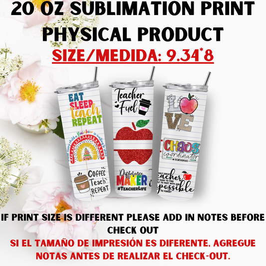20 OZ SUBLIMATION PRINTS (TEACHER THEME)