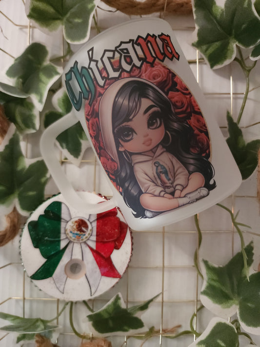 Chicana Glass Mug with Decorative Lid